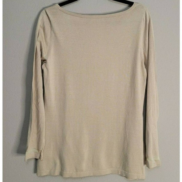 Brooks Brothers Tan Burnout Stripe Round Neck Silk Blend Sweater Size Medium - Picture 2 of 4